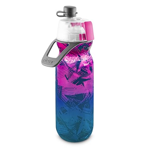 O2COOL Mist N Sip Misting Water Bottle 2-in-1 Mist And Sip Function With No Leak Pull Top Spout Reusable Sports Water Bottle - 20 oz (Ombre Prism Pink)