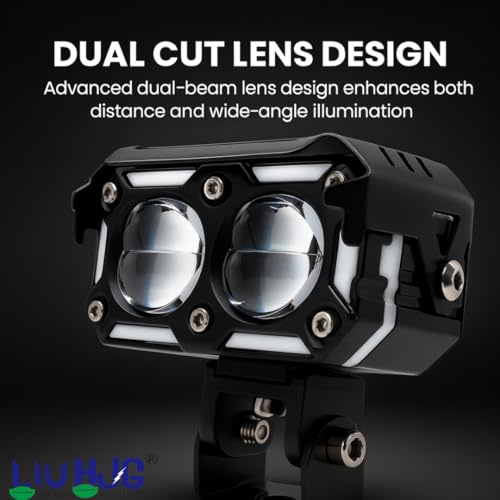 Image of LIU HJG Dual Cut Lens Dual Lens LED Fog Light With Wiring Kit Waterproof & Dustproof 120W 12V DC Power Yellow, White, Red Devil Eye Light, Yellow DRL Universal fit for All Bikes & Cars (Pack of 2)