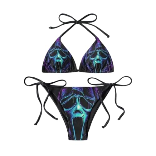 Maillot de bain deux pièces bikini triangle tête de mort gothique chic pour plage