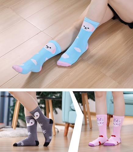 Image of SDBING Womens Cat Socks Cute Gifts Animal Soft Breathable Thin Cotton Casual Crew Socks 5 Pairs