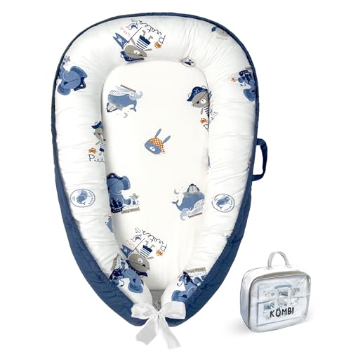 Image of Baby Lounger for Newborn 0–24 Months, Baby Pillow & Baby Nest Lounger, Organic Cotton Breathable Infant Pillow, Portable Baby Nest for Home & Travel (Blue)
