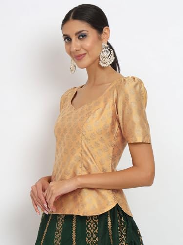 Image of studio rasa Women's Silk Blend Hand Block Printed Top for Wedding Festive Party