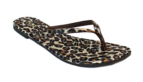 H2K Women's Glitter Flat Thong Sandal, 9, Leopard #TOP25