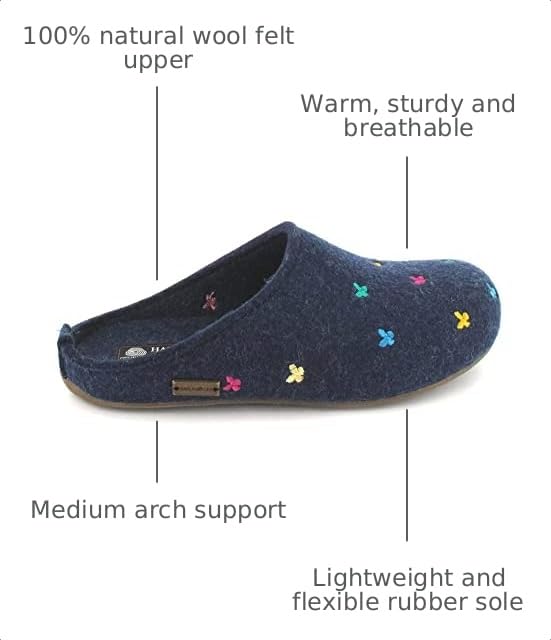 Image of HAFLINGER Fafalline Wool Felt Butterfly Motif Womens Slip On Mule Slippers Unisex