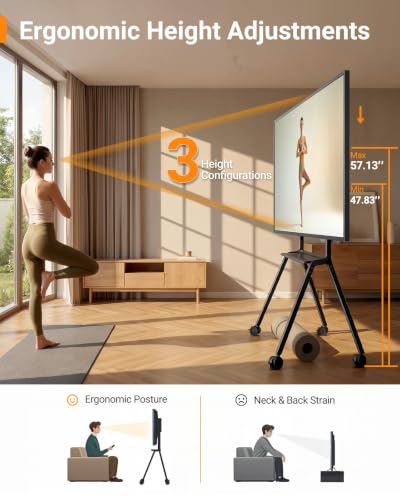 Image of Perlegear Rolling TV Stand for 42″-90″ TVs up to 220 lbs, Four Leg Heavy Duty TV Stand with Lockable Wheels, Outdoor Height Adjustable Mobile TV Cart with Anti-Drop Shelf, Max VESA 800x600mm, PGTVC45B