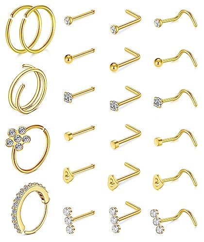 VCMART Nose Rings 18g 20g Nose Ring Surgical Steel Nose Studs Hoops Nose Piercings Jewelry Silver Gold
