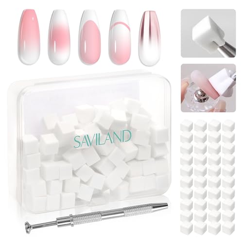 Image of SAVILAND Nail Sponges for Ombre 100PCS with Grabbing Pen & Storage Box