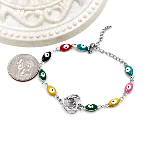 Image of 100 Languages I Love You Projection Heart Charm Evil Eye Chain Bracelet Adjustable Good Luck Jewelry Valentine's Day Anniversary Birthday Protection Gift for Women Mom Wife
