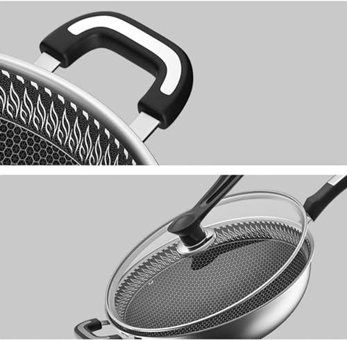 Wok Pan de acero inoxidable con tapa de vidrio templado 32cm miniatura 3