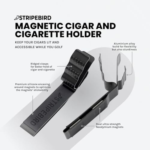Stripebird Magnetic Golf Cigar Holder - Durable Aluminum Alloy with Neodymium Magnets - Magnetically Attached to Golf Cart, Irons, Push Cart & Hub Mount - Easy Clamp Design & Cigar Clip - Image 3