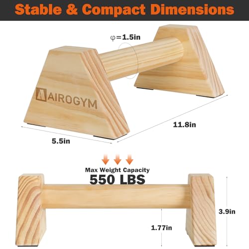 Image of Push-up Stand, 2 PCS Wood Pushup Bars Non-Slip Base Exercise Home Workout Equipment, 30CM Wooden Parallettes Handle Stands Grip for Men Strength Training, Planks Calisthenics