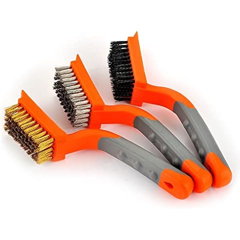 MAXMAN Wire Scratch Brush, Carbon Steel Set Heavy-Duty Wire Brush, Rust Remover for Metal, Involve 3 Pieces Copper Wire Brush Cover