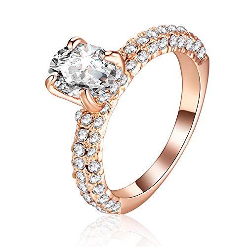 TZ Way Fashion Rose Gold Ring Pad Round Cut 3Ct 5A Zircon CZ Charm Shiny Stacking Ring 925 Sterling Silver Solitaire Pave Halo Wedding Promise Anniversary Bridal Band Engagement Ring for Women (7)