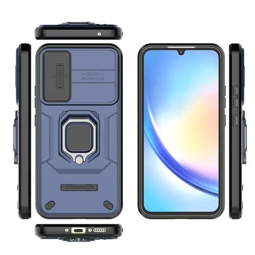 Image of CamShield Pro Case with Slide Camera Protection and 360 Protection Ring Stand Bumper Back Case Cover for Samsung Galaxy A34 5G (Blue)
