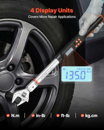 Image of VEVOR Torque Wrench 0-1.5 in Adjustable Jaw Opening Digital Torque Wrench, Open-End Jaw, 4 Display Units, ±2% Accuracy, LCD Screen, with Buzzer and LED Indicator, for Pipe and Automotive Repair