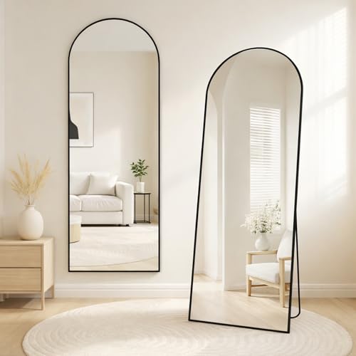 Vortisys 160 x 50cm Miroir sur Pied, Miroir Arqué sur Pied à Poser au Sol, Cadre en Alliage d’Aluminium, Verre Trempé, Design Arche pour Chambre, Salon et...