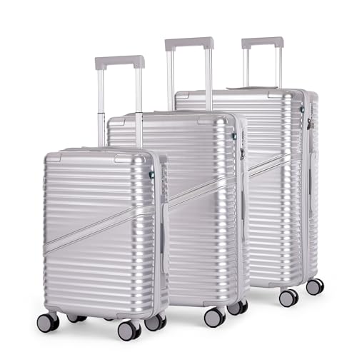 Image of Assembly Luggage Trolley Set of 3 (20+24+28 Inch) with TSA Locks & 3 Packing Cubes, Polycarbonate Hard Shell Spinner Trolley Bag Set for Family Travel, Silver (Small+Medium+Large)