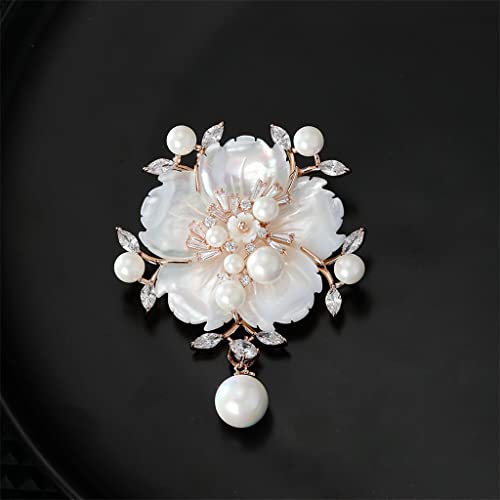 Broche de rose en nacre naturelle et nacre de fleur de corsage sculptée à la main - 3