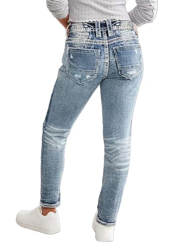 Flamingals Women's Embroidery Pocket Detail Skinny Jeans Low Waist Casual Pants3