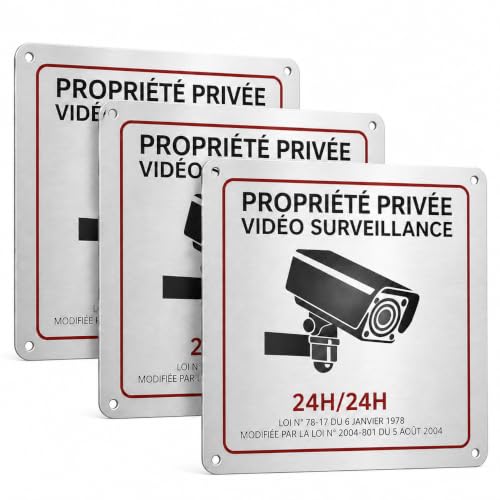 3 PCS Panneau Camera Surveillance Aluminium, Plaque Video Surveillance Extérieure Intérieur, 15 x 15 cm, Signalétique Avertissement Durable, Autocollant Dissuasion pour Maison, Garage, Parking
