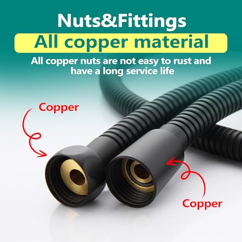 TRIPHIL Kink-Free Shower Hoses with Bath Sponge Extra-Long Handheld Showerhead Hose Replacement Ultr-Flexible Metal Anti-Twist 2 Brass Connectors Stainless Steel Sleeve Matte Black 79 inches
