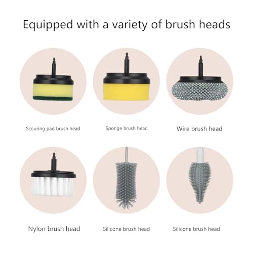 Image of Electric Spin Scrubber, Power Scrubber, Electric Scrubber with 6 Replaceable Cleaning Brush Heads, Electric Cleaning Brush, Handheld Spin Scrubber for Bathroom /Sink /Window /Stove (Green)