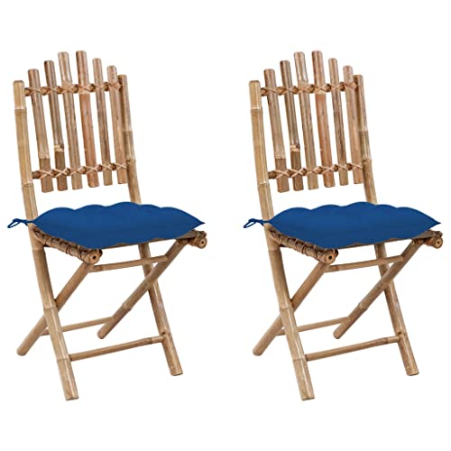 WDGJJFECNMUEHI 2 Pack Foldable Bamboo Garden Chairs with Cushions, Waterproof Outdoor Patio Dining...