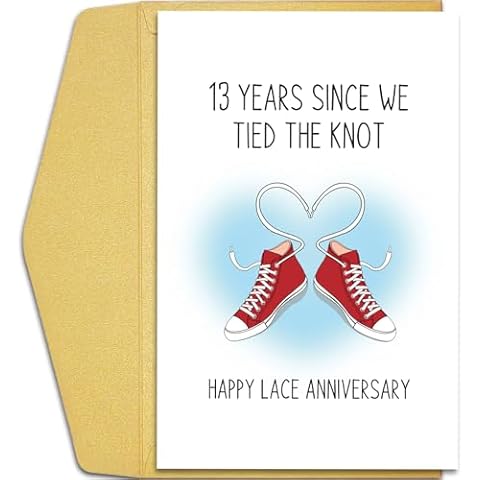 Qiliji 13th Anniversary Card for Husband Wife, Funny 13th Wedding Anniversary Card, Happy Lace Anniversary Pun Card, Sweet 13 Years Anniversary Card Gift for Men Women Cover
