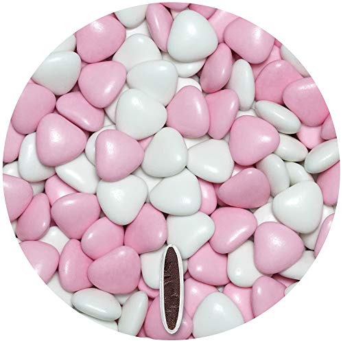 EinsSein 1kg Dragees mariage au chocolat cœur Mix médium blanc-rose brillant - 1,8 cm dragées...
