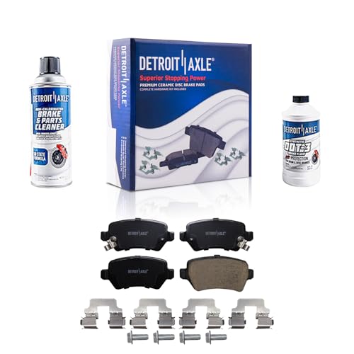 Image of Detroit Axle - Rear Ceramic Brake Pads w /Hardware Brake Cleaner Fluid for 2008-2009 Saturn Astra - [2000-2006 Chevrolet Astra] - 2006 Zafira - See Fitment