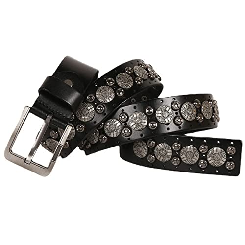 Stylish Unisex Studded Casual Italian Cowhide Leather Belts For Jeans Punk Rock Rivets Belt With Buckle For Men Black Brown Various Sizes Button Belt ( Color : Black , Size : 125cm )