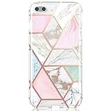 JIAXIUFEN Gold Plated Marble Desgin Slim Shockproof Flexible Bumper Hard PC Cover Phone Case for iPhone 7 Plus/iPhone 8 Plus/6 Plus/6S Plus, Geometry Colorful