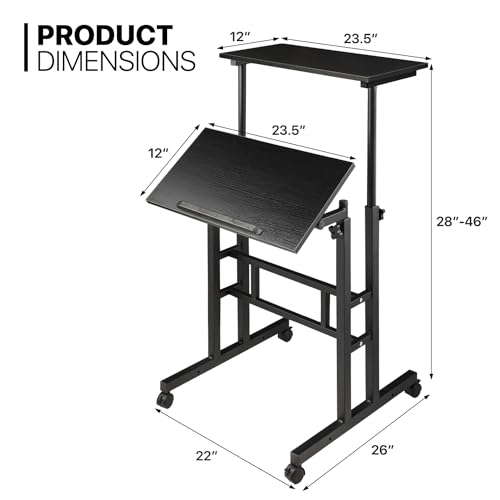Monibloom A20-DS-003-BK-BK Mobile Desk Workstation Height Adjustable Rolling Laptop Stand Table With Wheels For Home Office Laptop Cart, Computer Desk thumb #2