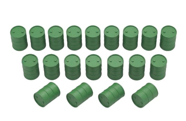 HO Scale 1:87 Oil Drums – Set of 20 Industrial Barrels – Model Railway & Diorama Scenery – Cargo Wagon Loads – Colour Options – Made in France (Green)