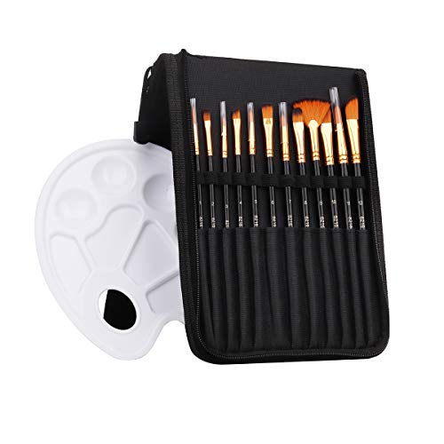 Art Supply Paint Brushes Set 12pcs Brushes 1Pallette in Carrying Case,  Perfect
