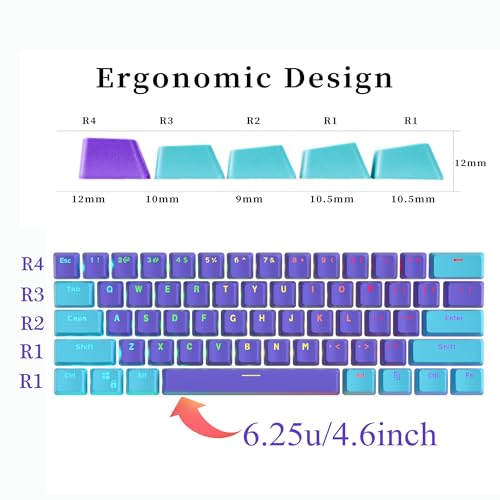 Image of WHYSP 60% Purple Keycaps for 60 Percent Keyboard, Double Shot PBT, OEM Profile, Cherry MX Switches, 61 ANSI Standard Layout, Backlit, Ergonomic, Ambidextrous, USB, Keycap Set