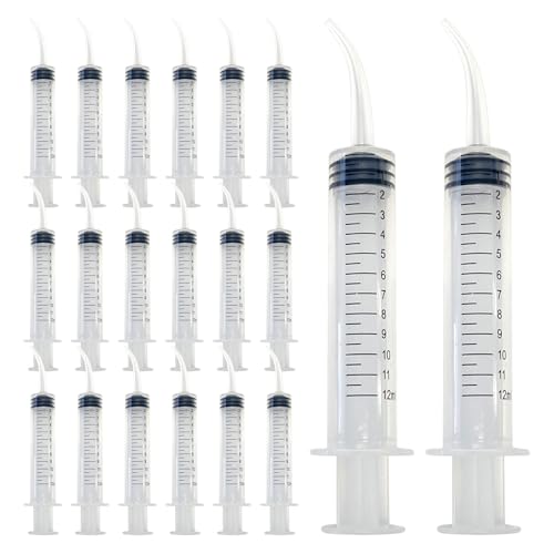 20 Disposable Curved Tip 12ml Dental Oral Dispensing 12cc Syringes (with Measurements) for Dental, Pets, Liquid