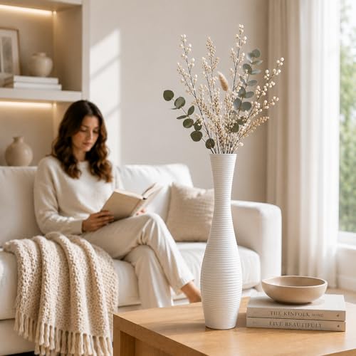 Image of Leewadee Large Floor Vase 20 inches Polyresin for Pampas Grass, Dried Flowers