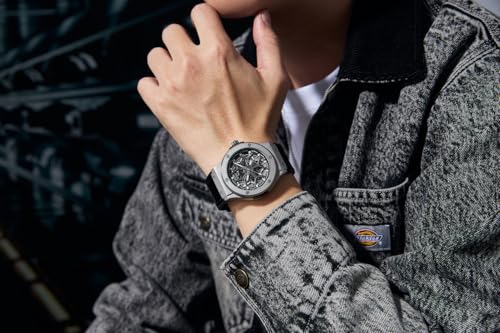 Image of Giordano Automatic Watch for Men - Round Dial, Stainless Steel Case, Transparent Mechanical Movement, Luminous Hands, Black Leather Strap