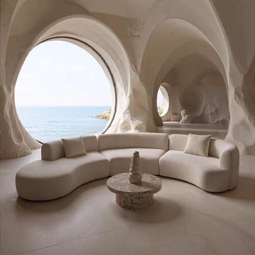 Acanva Modern Curved Sectional Living Room Couch, Minimalist Comfy Boucle