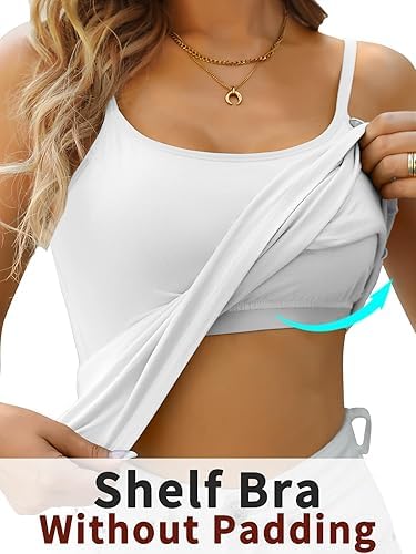 Image of Women's Shelf Bra Camisole Tops Adjustable Spaghetti Strap Cami Tank Cotton Undershirts