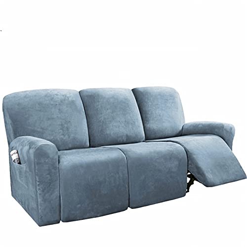 LightInTheBox Couch Cover Recliner Chair for 3 Seats Sectional Sofa Cover with Elastic Velvet Sofa Slipcovers Cushion Couch Covers Furniture Protector for Pets&Kidsï¼ˆ1 Set of 8 Pieces/Dusty Blueï¼‰