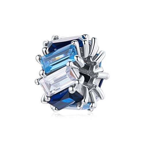 Dijes de plata de ley 925 con circonio azul moderno, joyería fina con acabados de alta calidad