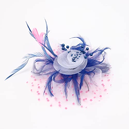 Image of DRESHOW Fascinators Hat Flower Mesh Ribbons Feathers on a Headband and a Clip Tea Party Headwear for Girls and Women
