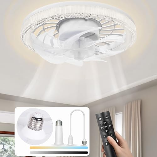 GYTBL Ceiling Fans with Lights, Socket Fan Light and Remote & 2 Extender Dimmable Modern 12inch Small Ceiling Fan with Light Low Profile Ceiling Fans Lights for Bedroom, Kitchen, Dining Room, Home