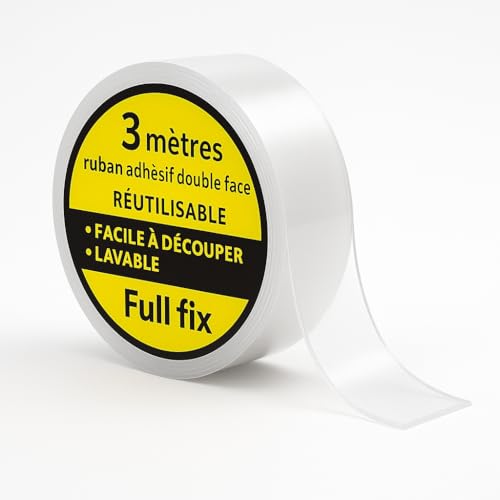 Double Face extra fort,Ruban adhésif Nano Tape – Rouleau 3m x 2cm – Adhésif Puissant Réutilisable, Transparent, Lavable – Fixation Sans Perçage pour Mur, Cuisine, Bureau, Voiture(3m x 20mm x 1mm)