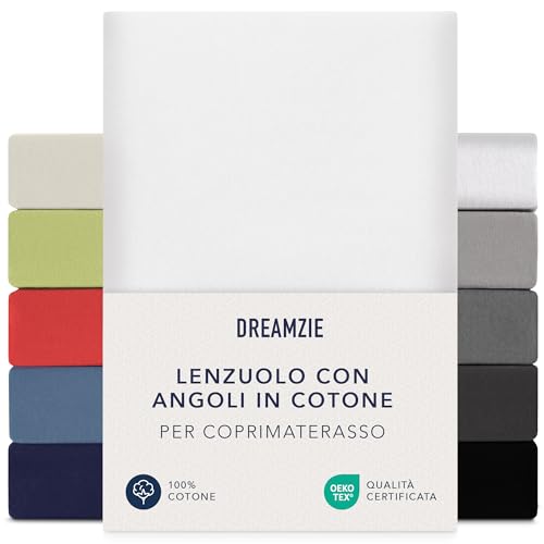 Immagine prodotto: Dreamzie Topper Lenzuolo con Angoli Singolo Cotone 140x200 cm - 160x200 cm, Altezza Materasso fino a 15 cm- Lenzuolo con Angoli Bianco - Certificato senza Prodotti Chimici (Oeko TEX)