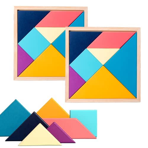 Tokaneit Wooden Mini Tangram Tile Game, 3 Pieces Funny Learning Thinking Task Educational Toy