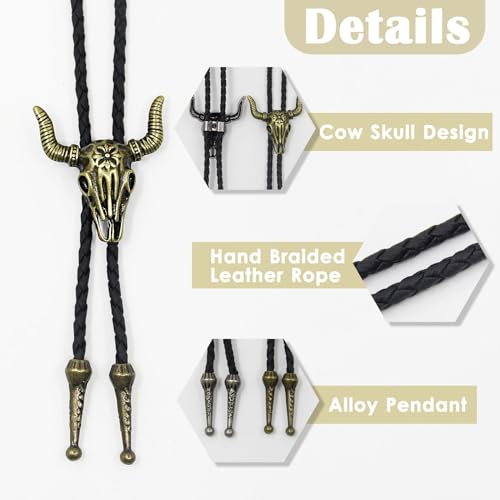 Image of Luckyvestir Bolo Tie for Men Women Kids, Mens Bolo Ties Western with Leather Strap, Accessories for Halloween Costume Shirts
