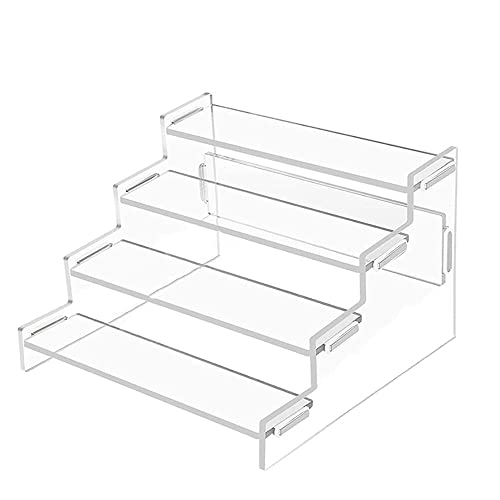 Loopunk Soporte de exhibición trapezoidal acrílico de 4 niveles, estante de exhibición de acrílico transparente, caja de exhibición de escalera de objetos, soporte de mesa de postre para decoración y